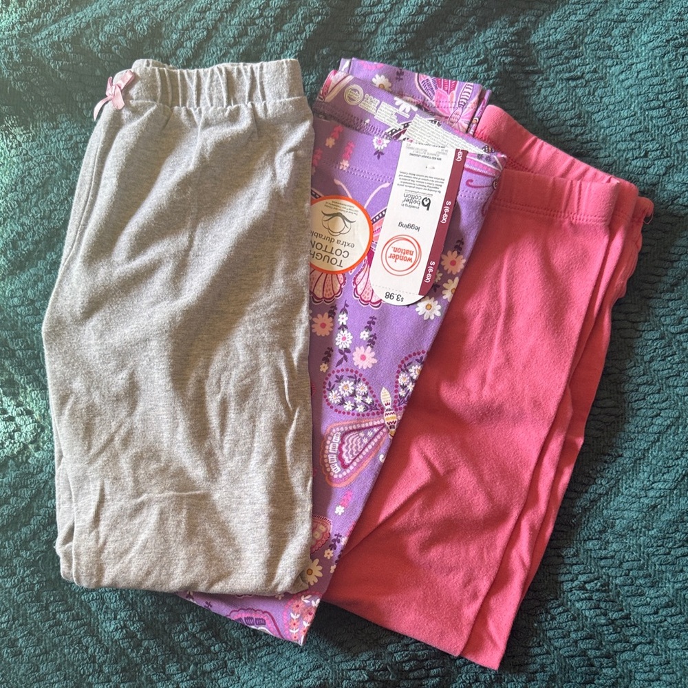 Set of 3: Girls' Leggings- Gray, Purple, and Pink